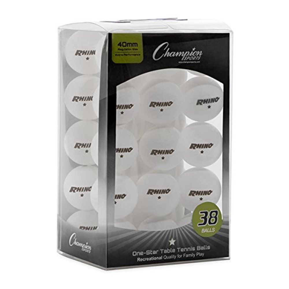 Champion Sports 1 Star Table Tennis Ball Pack  White Ping Pong Balls, Set of 38, with 40mm Seamless Design  Recreation Table Tennis Equipment, Accessories