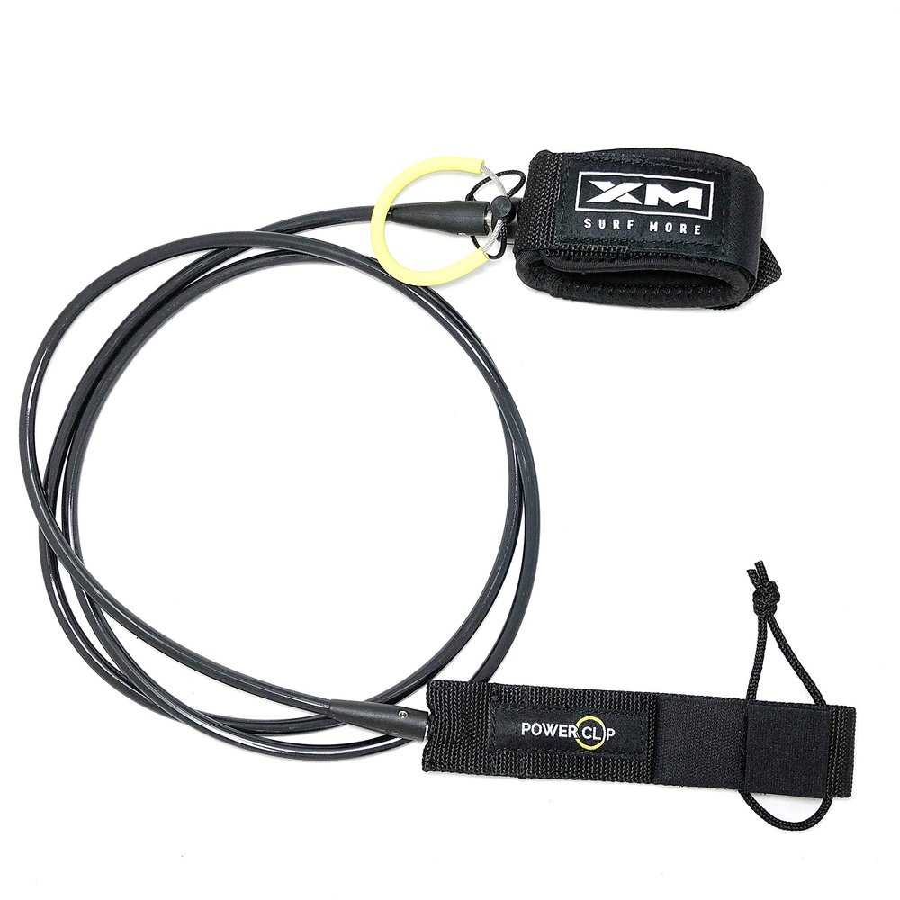 XM SURF MORE Regular 8ft Surfboard Leash with Power Clip Quick Release Upgrade, Cord Thickness (.270in), Key Pocket, Unbreakable Swivels, Detachable Railsaver, Made in USA