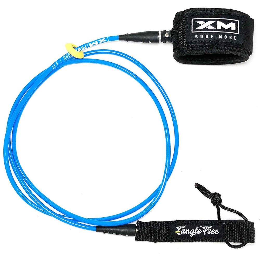 XM SURF MORE Comp 10ft Surfboard Leash with Tangle Free Upgrade, Cord Thickness (.220in), Key Pocket, Unbreakable Swivels, Detachable Railsaver, Made in USA