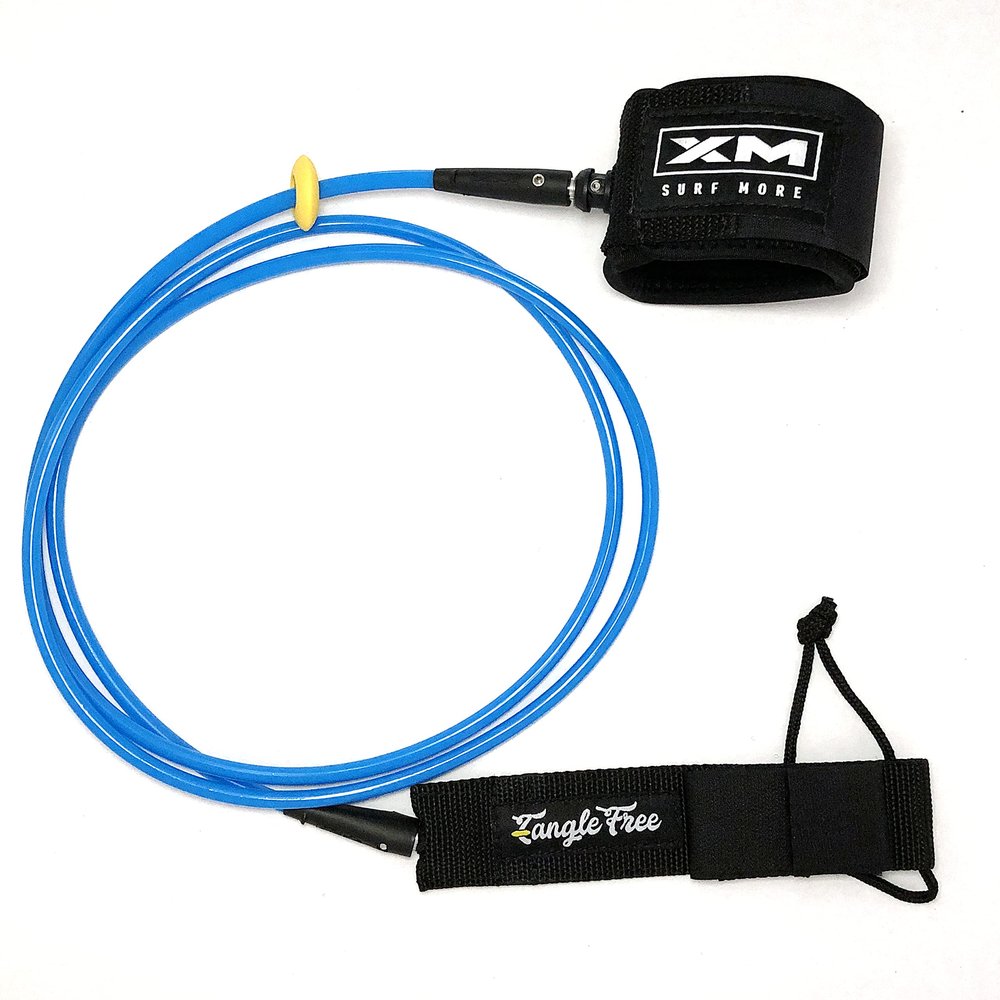 XM SURF MORE Regular 7ft Surfboard Leash with Tangle Free Upgrade, Cord Thickness (.270in), Key Pocket, Unbreakable Swivels, Detachable Railsaver, Made in USA