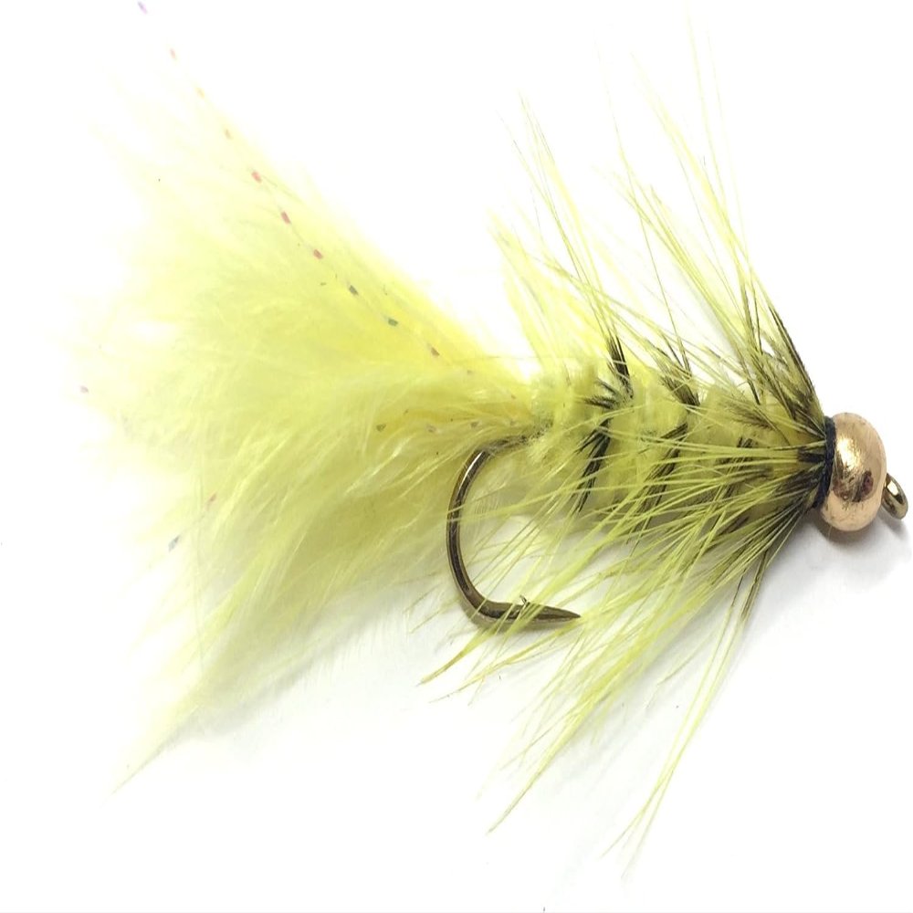 Feeder Creek Woolly Bugger Fly Fishing Flies for Trout, Bass and Salmon- 12pc Handmade Wet Flies for Fly Fishing in Various Patterns/Colors | Streamer Flies (12, Yellow)