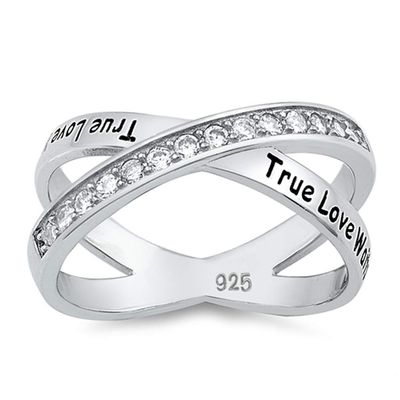 Clear CZ True Love Waits Promise Ring Sterling Silver Crisscross Band Size 9