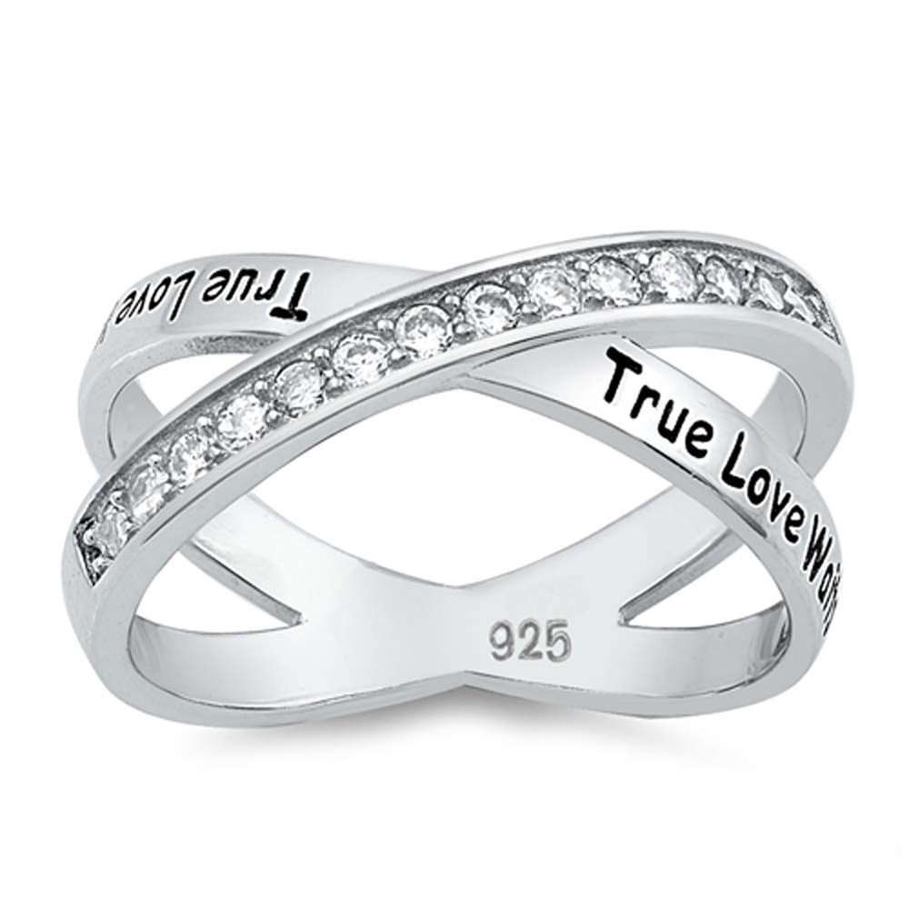 Clear CZ True Love Waits Promise Ring Sterling Silver Crisscross Band Size 9