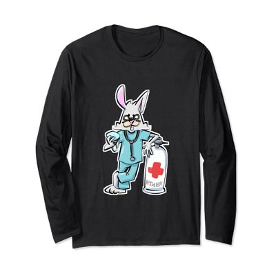 Anesthesia Ether Bunny Funny Easter Medical Design Long Sleeve T-Shirt