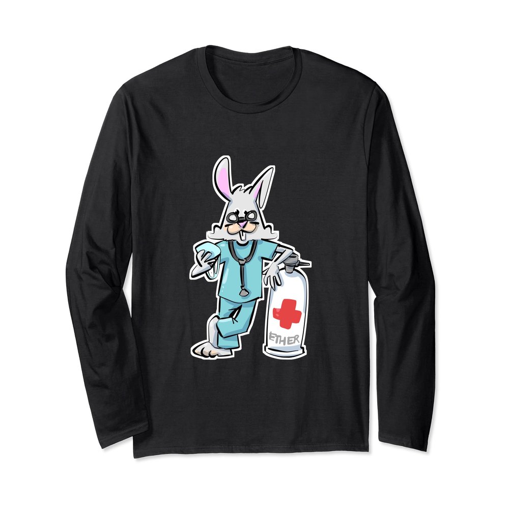 Anesthesia Ether Bunny Funny Easter Medical Design Long Sleeve T-Shirt