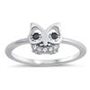 Black Simulated CZ Owl Animal Bird Nature Ring .925 Sterling Silver Band Size 9 view 1