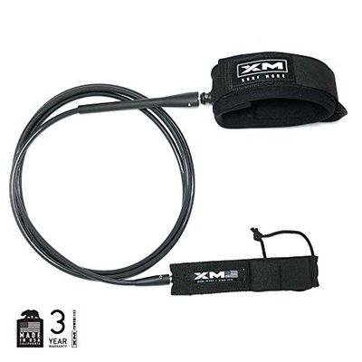 XM SURF MORE Longneck Surfboard Leash 8ft., COMP Cord Thickness (.220 in.), Ideal for Longboards, Manuever Without Stepping on Cord, Key Pocket, Unbreakable Swivels, Detachable Railsaver, Made in USA