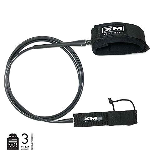 XM SURF MORE Longneck Surfboard Leash 8ft., COMP Cord Thickness (.220 in.), Ideal for Longboards, Manuever Without Stepping on Cord, Key Pocket, Unbreakable Swivels, Detachable Railsaver, Made in USA