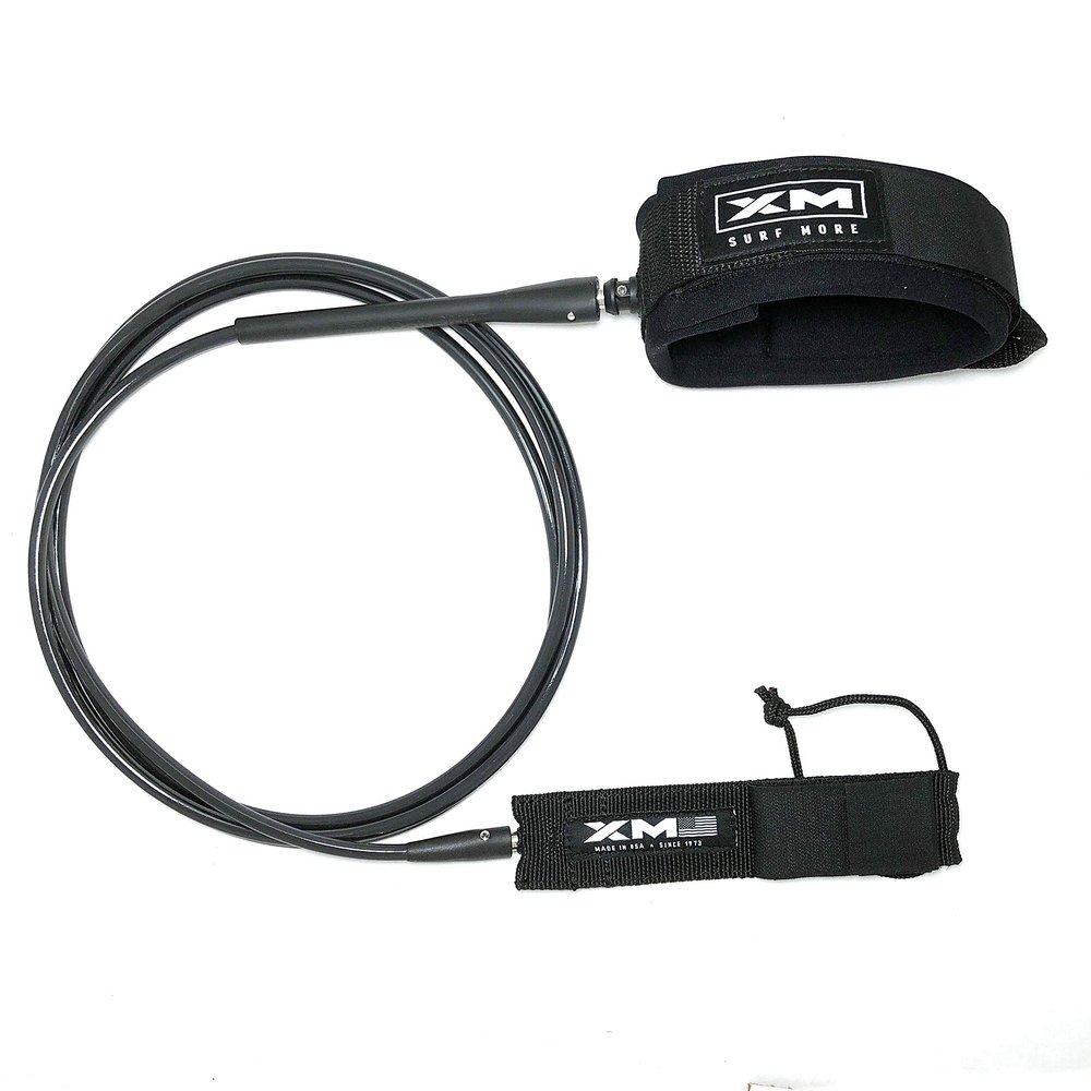 XM SURF MORE Longneck Surfboard Leash 12ft, Regular Cord Thickness (.270 in), Ideal for Longboards, Manuever Without Stepping on Cord, Key Pocket, Unbreakable Swivel, Detachable Railsaver, Made in USA