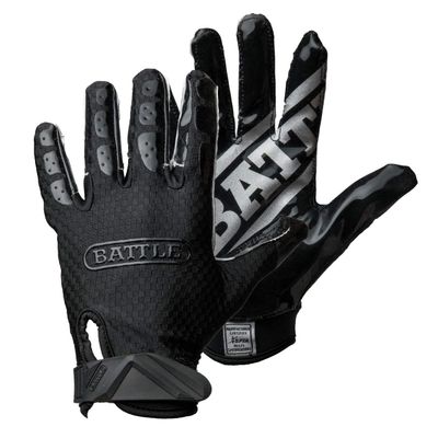 Battle Sports Triple Threat Wide Receiver Football Gloves, Ultra Stick Adult & Youth Gloves - Adult Small, Black