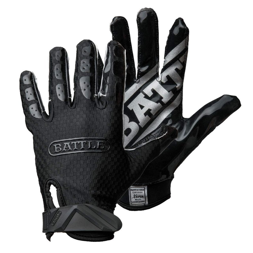 Battle Sports Triple Threat Wide Receiver Football Gloves, Ultra Stick Adult & Youth Gloves - Adult Small, Black