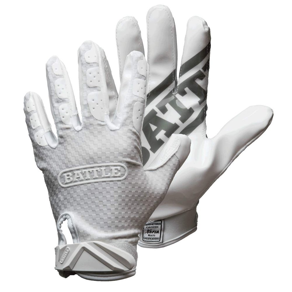 Battle Sports Triple Threat Wide Receiver Football Gloves, Ultra Stick Adult & Youth Gloves - Adult Small, White