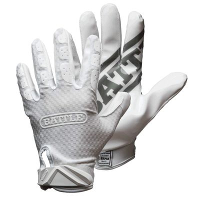Battle Sports Triple Threat Wide Receiver Football Gloves, Ultra Stick Adult & Youth Gloves - Adult Medium, White