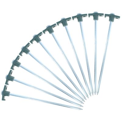 10-Piece Galvanized Steel Tent Pegs - Green Cap Garden Stakes