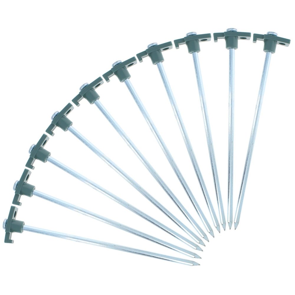 10-Piece Galvanized Steel Tent Pegs - Green Cap Garden Stakes