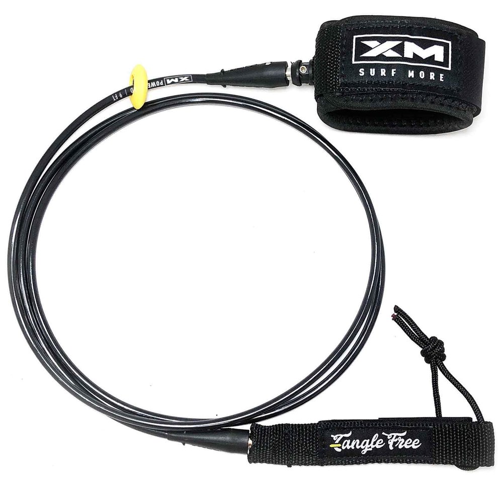 XM SURF MORE Comp 10ft Surfboard Leash with Tangle Free Upgrade, Cord Thickness (.220in), Key Pocket, Unbreakable Swivels, Detachable Railsaver, Made in USA