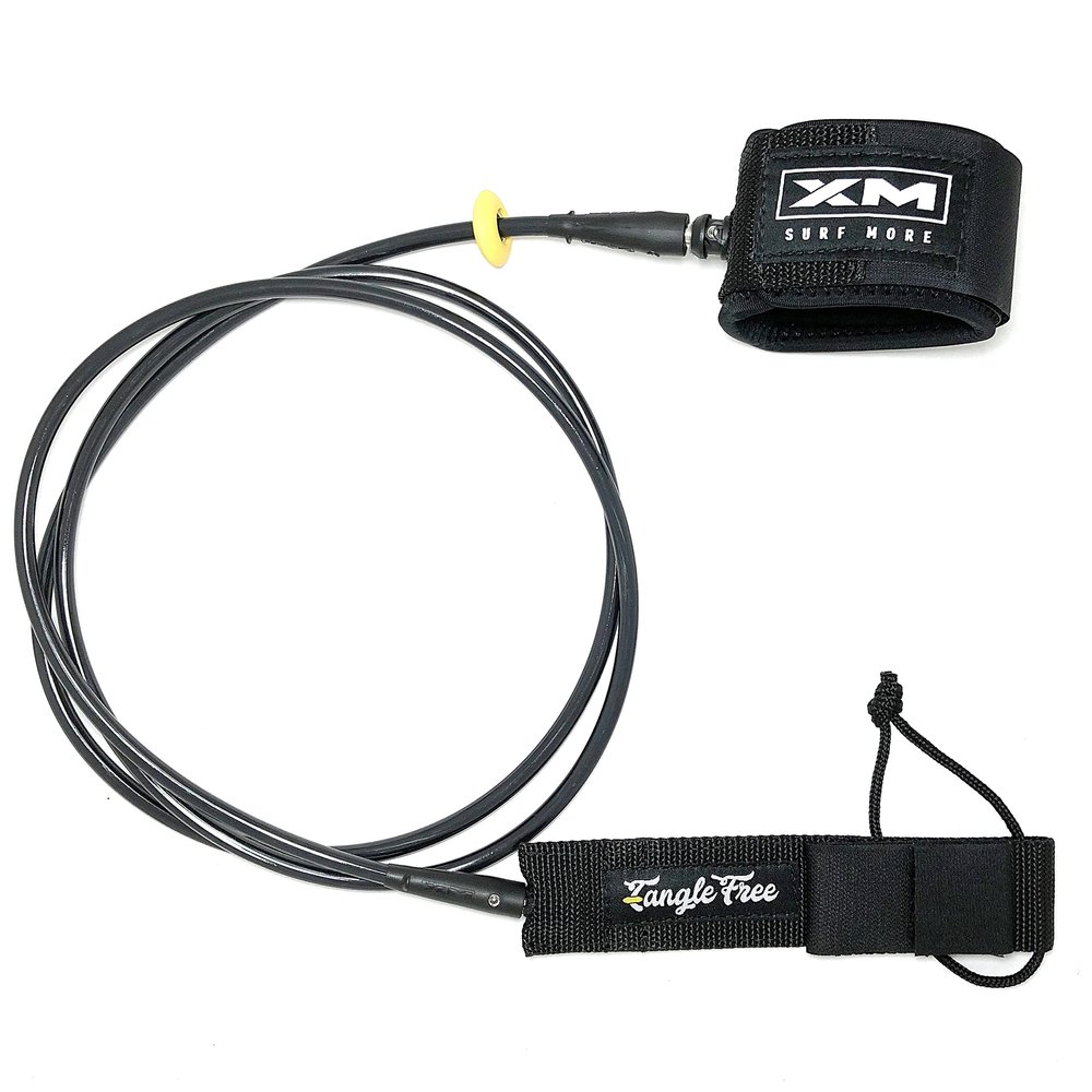 XM SURF MORE Regular 7ft Surfboard Leash with Tangle Free Upgrade, Cord Thickness (.270in), Key Pocket, Unbreakable Swivels, Detachable Railsaver, Made in USA