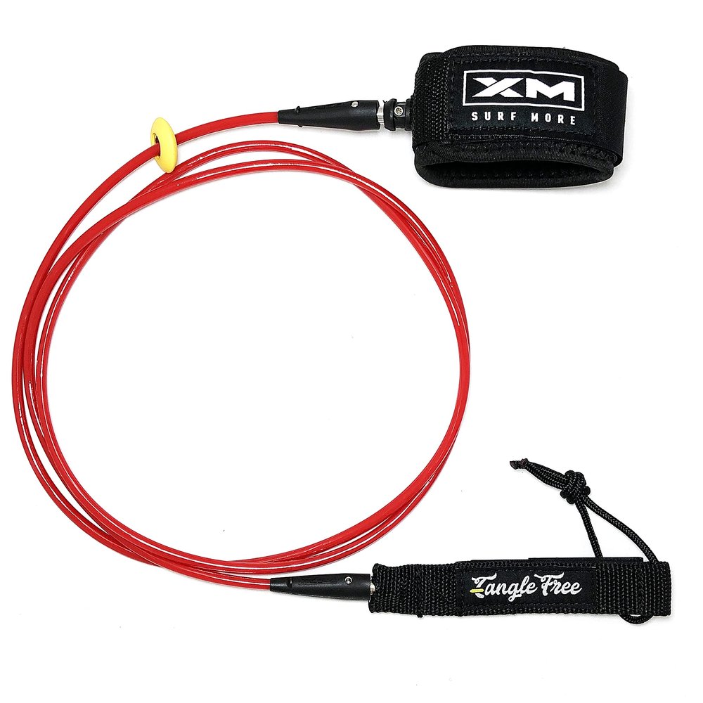 XM SURF MORE Comp 5ft Surfboard Leash with Tangle Free Upgrade, Cord Thickness (.220in), Key Pocket, Unbreakable Swivels, Detachable Railsaver, Made in USA