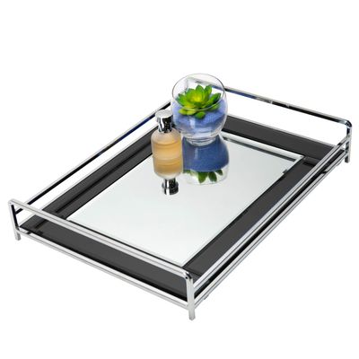 Home Details Mirrored Vanity Tray | Dresser | Perfume | Desk | Cosmetic & Jewelry Organizer | Decorative | Black
