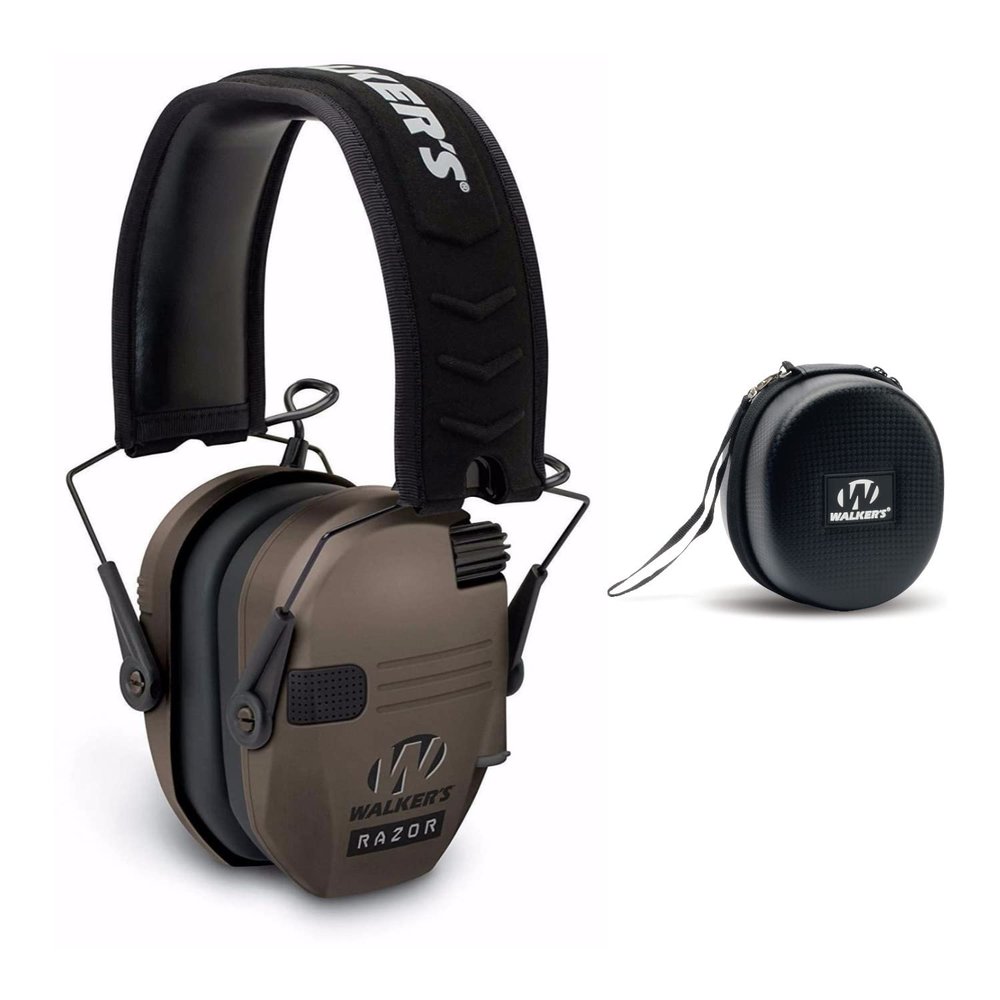 Walker's Razor Slim Electronic Shooting Hearing Protection Muff (Earth) with Case