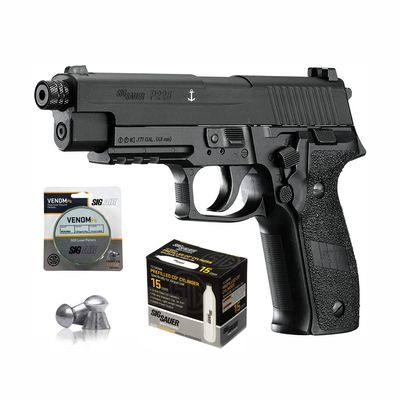 SIG Sauer P226 Air Pistol with CO2 12 Gram (15 Pack) and 500 Lead Pellets Bundle (Black)