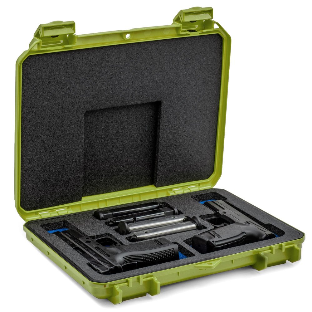 Seahorse 85 FP2 Heavy Duty 2 Pistol Case - TSA Approved/Mil Spec / IP67 Waterproof/USA Made for Firearms, Pistols, Handguns; Stores 2 Pistols and 12 Magazines