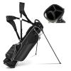 GYMAX Golf Stand Bag, 4 Way Divider Golf Bag with 4 Zippered Pockets, Cooler Bag, Rain Hood & Padded Shoulder Strap, Lightweight Portable Pitch n Putt Golf Clubs Bag for Men/Women (Black) view 1