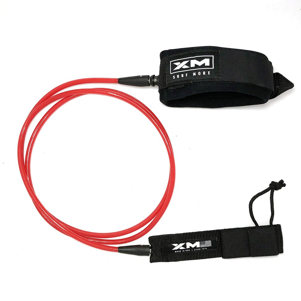 XM SURF MORE Knee/Calf Surfboard Leash 8ft-10ft, COMP Cord Thickness (.220 in.), Choose Length and Color, Key Pocket, Unbreakable Swivels, Detachable Railsaver, Made in USA
