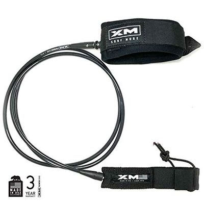 XM SURF MORE Knee/Calf Surfboard Leash 8ft-10ft, COMP Cord Thickness (.220 in.), Choose Length and Color, Key Pocket, Unbreakable Swivels, Detachable Railsaver, Made in USA