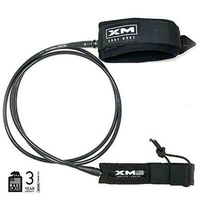 XM SURF MORE Knee/Calf Surfboard Leash 9ft., COMP Cord Thickness (.220 in.), Choose Length and Color, Key Pocket, Unbreakable Swivels, Detachable Railsaver, Made in USA