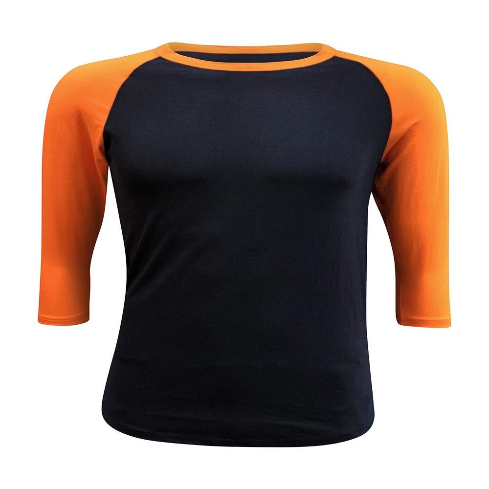 ILTEX Plain Raglan Lightweight Cotton and Polyester T-Shirt 3/4 Sleeves Athletic Baseball Jersey Unisex Multi Function Sports, Outdoors and Gym (20+ Colors) (Navy/Orange, X-Large)