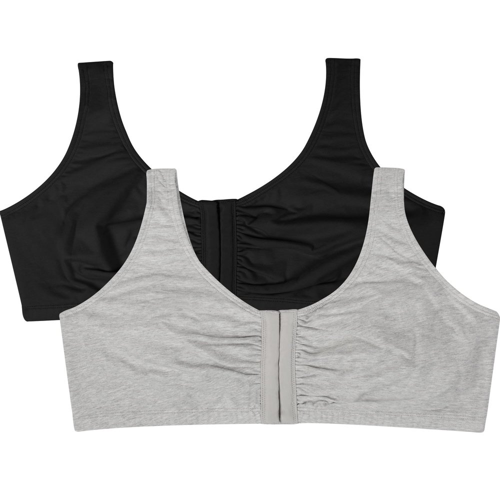 Fruit of the Loom Women's Front Closure Cotton Bra, Black Hue/Heather Grey 2-Pack, 34