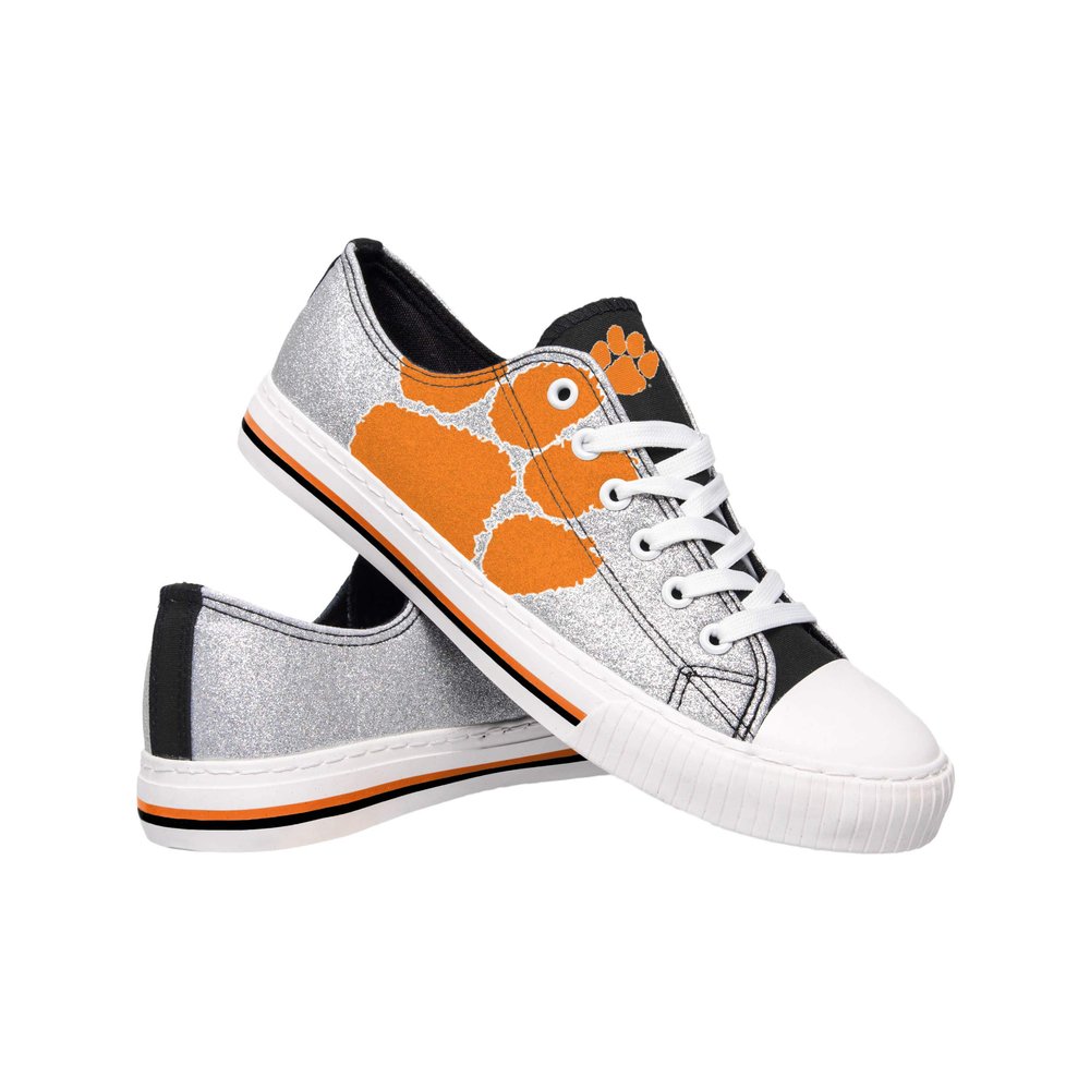 FOCO Clemson Tigers NCAA Womens Glitter Low Top Canvas Shoes - 7