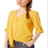 A. Byer Women's Tie-Front V-Neck Woven Shirt, Honey, X-Large view 2