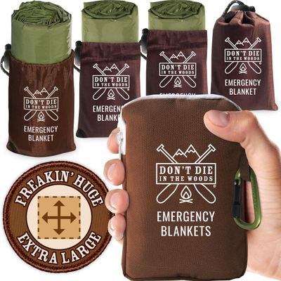 Don't Die In The Woods - Freakin Huge Emergency Blankets [4-Pack] Extra Large Thermal Mylar Space Blanket - One of The Ten Essentials Outdoor Survival Gear for Hiking Camping First Aid Kit (Green)