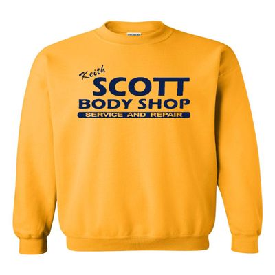Keith Scott Body Shop North Carolina TV DT Crewneck Sweatshirt (XX Large, Gold w/Navy Blue)