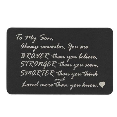 Family Love Son Personalized Photo Text Engraved Metal Mini Wallet Insert Message Note Card
