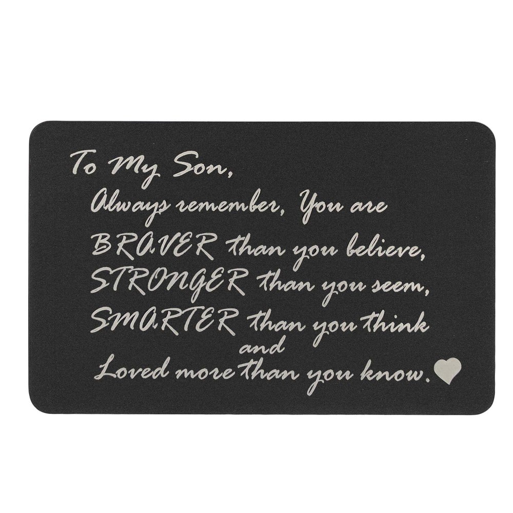 Family Love Son Personalized Photo Text Engraved Metal Mini Wallet Insert Message Note Card