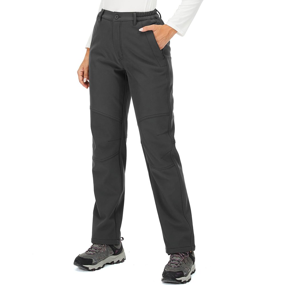 Womens Snow Pants Hiking Winter Fleece Lined Waterproof Soft Shell Insulated Outdoor Camping Travel ski Pants 5022,Grey,3X-Large