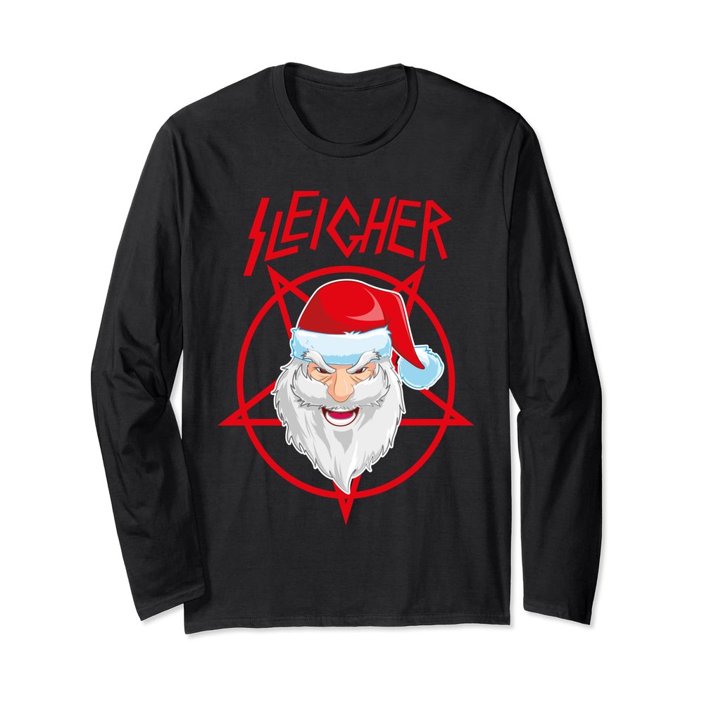 Sleigher Santa Claus Metal Christmas Cool Funny LONG SLEEVE