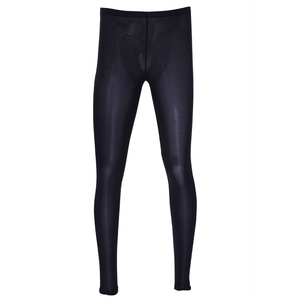 ACSUSS Men's Ice Silk Underwear Slim Legging Tights Long John Pants Mesh Trousers Black Large