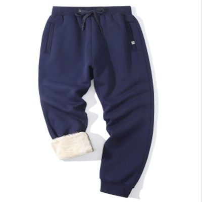 Flygo Men's Fleece Pants Winter Warm Joggers Pants Active Sherpa Lined Sweatpants(Rib Bottom Navy-M)