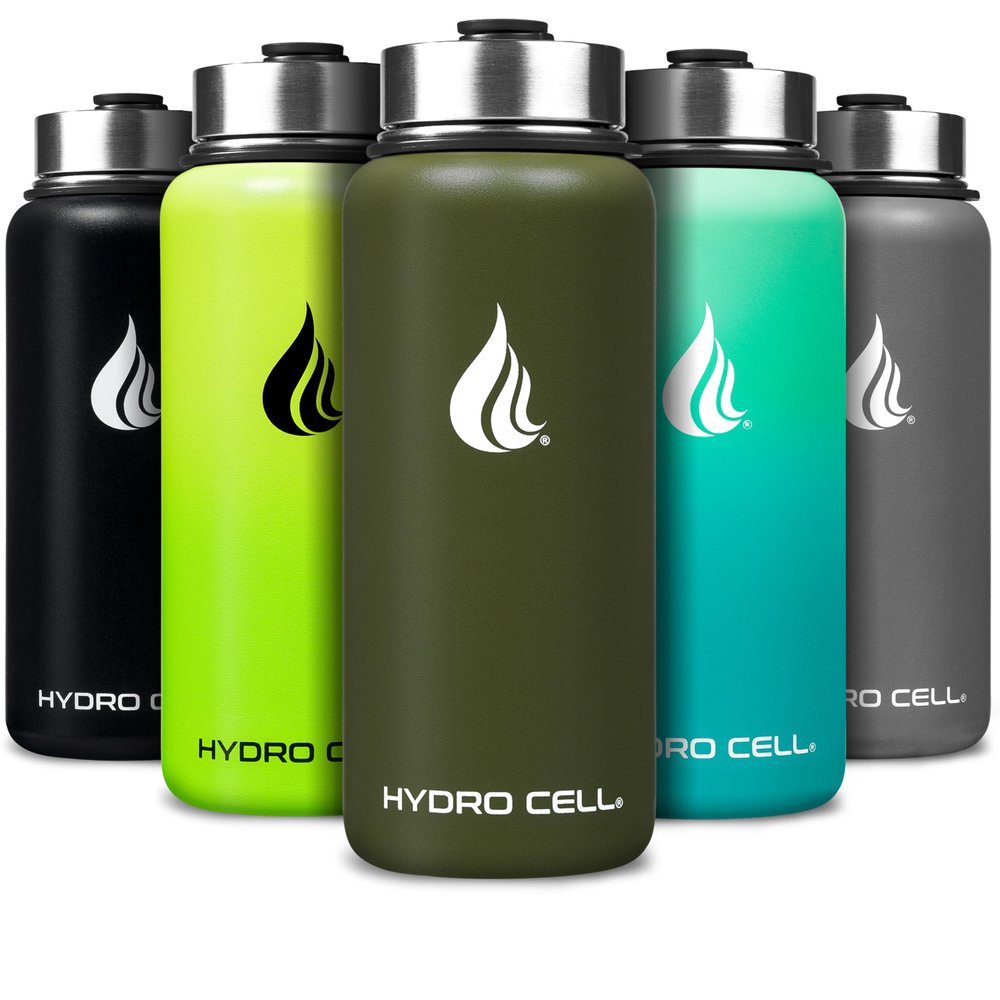 HYDRO CELL Stainless Steel Insulated Water Bottle with Straw - For Cold & Hot Drinks - Metal Vacuum Flask with Screw Cap and Modern Leakproof Sport Thermos for Adults (Army 32oz)