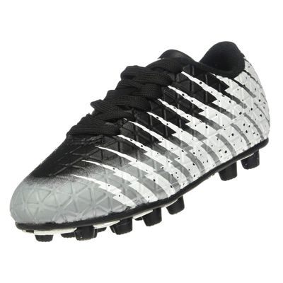 Vizari Bolt Firm Ground Youth Soccer Cleats for Boys and Girls | Textured Synthetic Leather Upper Kids Football Cleats with Polyurethane Sole for Comfort and Traction Black/White/Silver