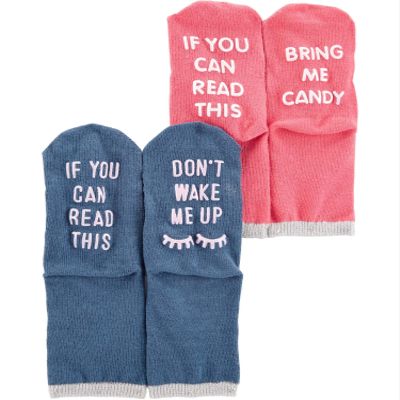 Carter's Baby Girls' 2-Pack Slogan Socks, 3-12 Months