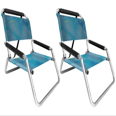 2 Pack of Neso Lightweight Water Resistant Beach Chairs with Shoulder Strap and Slip Pocket - Folds Thin (Aqua Fronds)