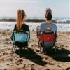 2 Pack of Neso Lightweight Water Resistant Beach Chairs with Shoulder Strap and Slip Pocket - Folds Thin (Aqua Fronds) view 2