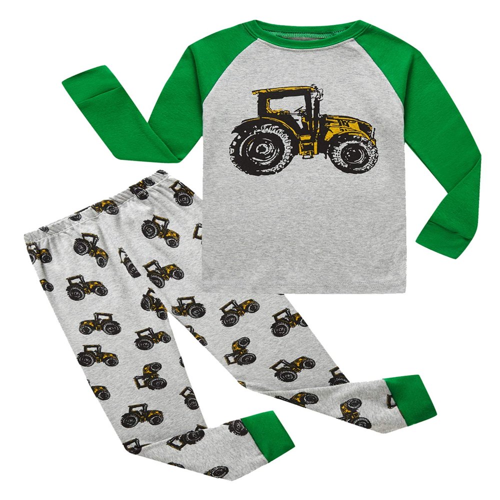Family Feeling Tractor Little Boys Long Sleeve Pajamas Sets Cotton Pyjamas Kids Pjs Size 7 Grey