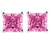 Classic Genuine Sterling Silver Princess CZ Simulated Pink Tourmaline Stud Earrings 2.00 Carat view 1