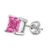 Classic Genuine Sterling Silver Princess CZ Simulated Pink Tourmaline Stud Earrings 2.00 Carat view 3